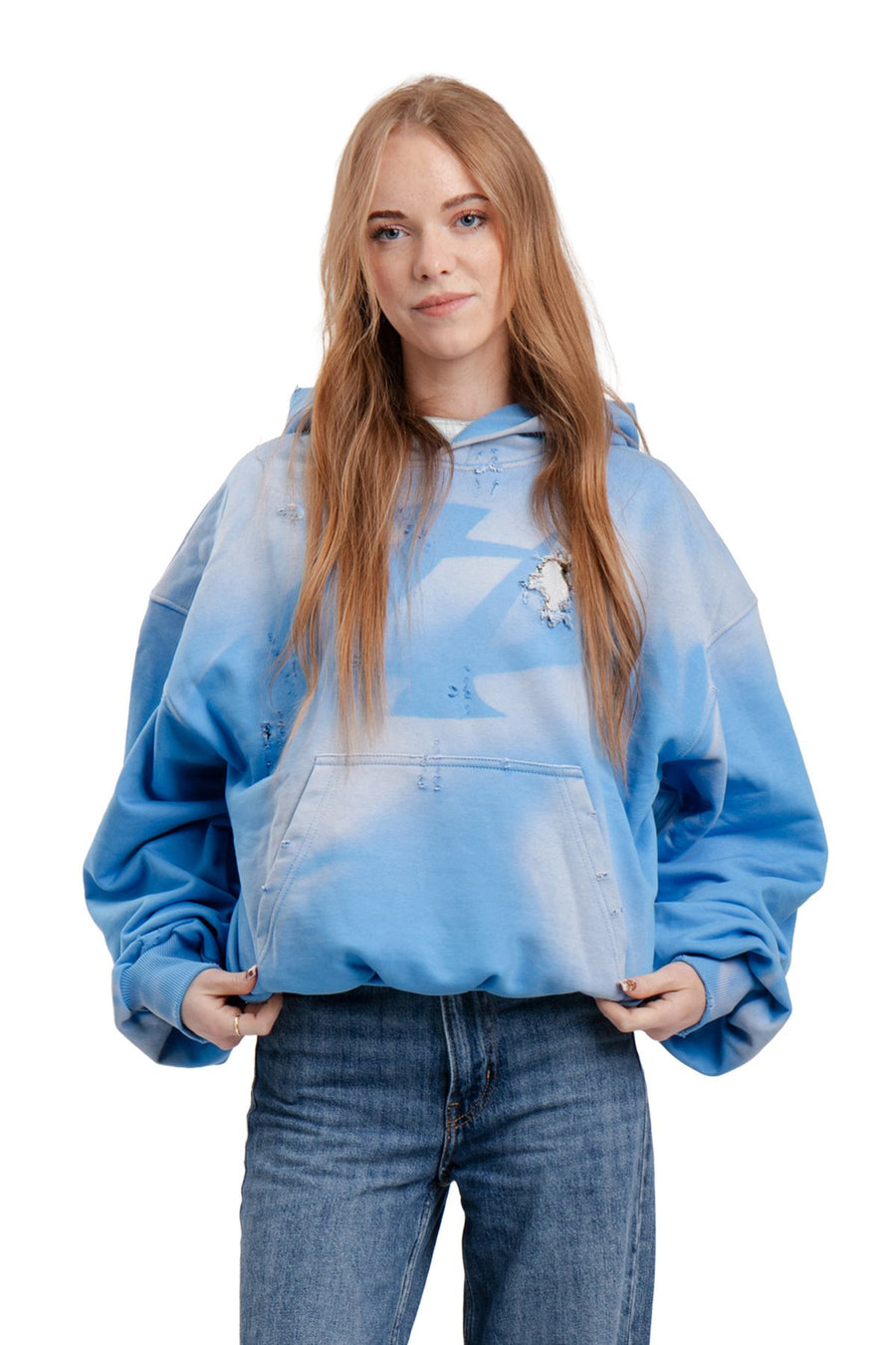 Bluza Hoodie Trashed & Crushed Baby Blue