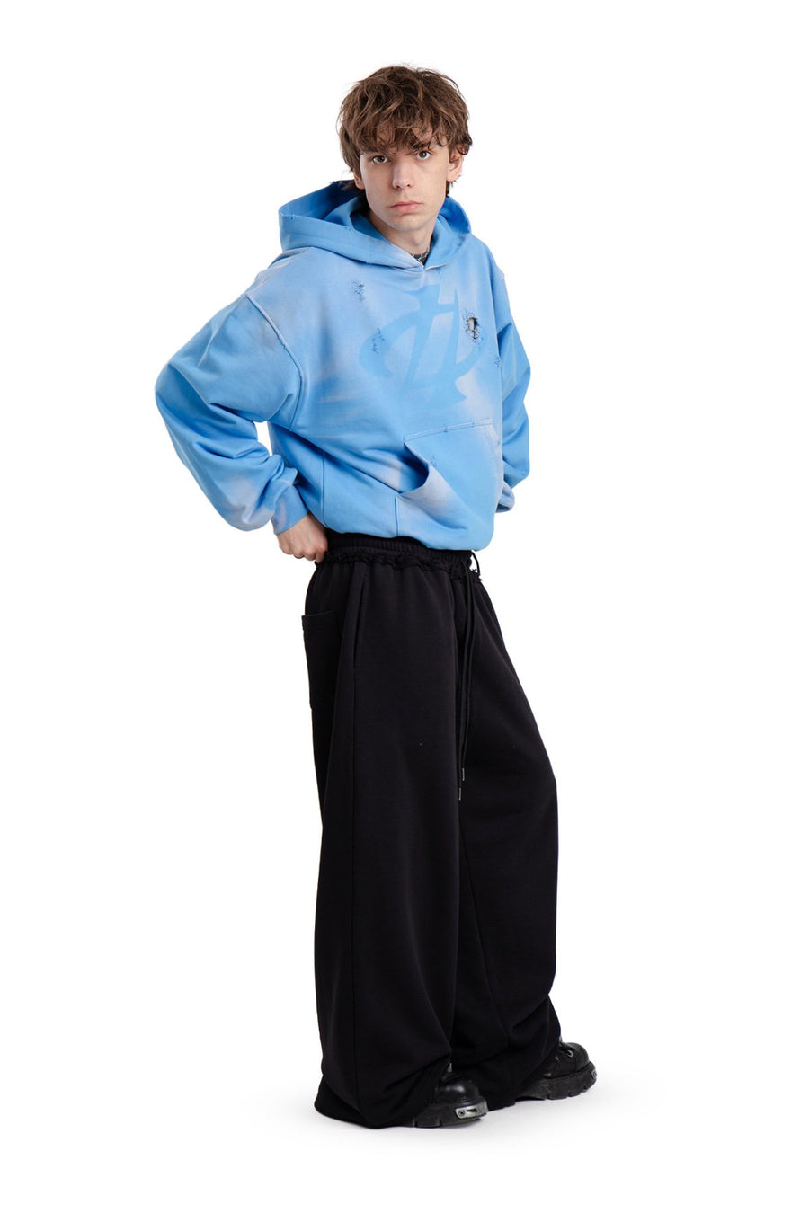 Bluza Hoodie Trashed & Crushed Baby Blue