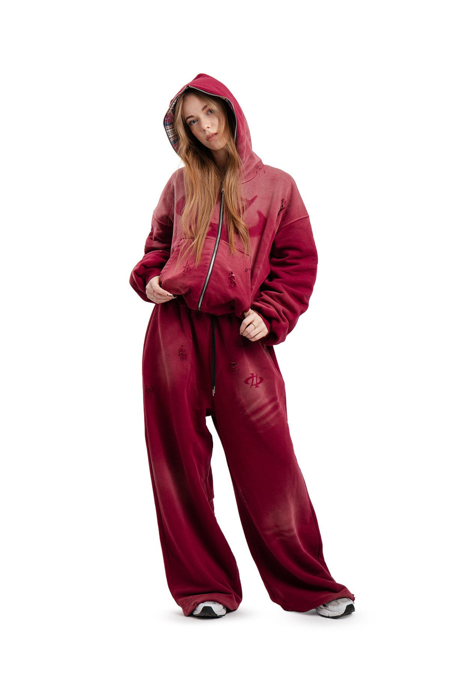 Spodnie Reversible Trashed & Crushed Bordo