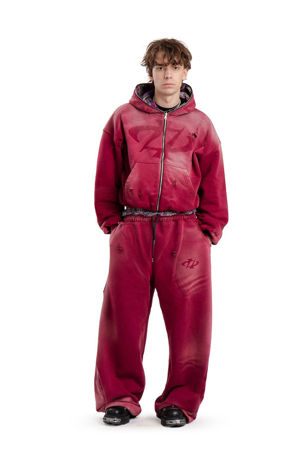 Spodnie Reversible Trashed & Crushed Bordo