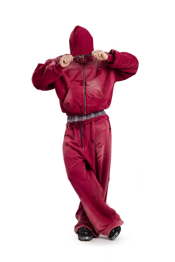 Spodnie Reversible Trashed & Crushed Bordo