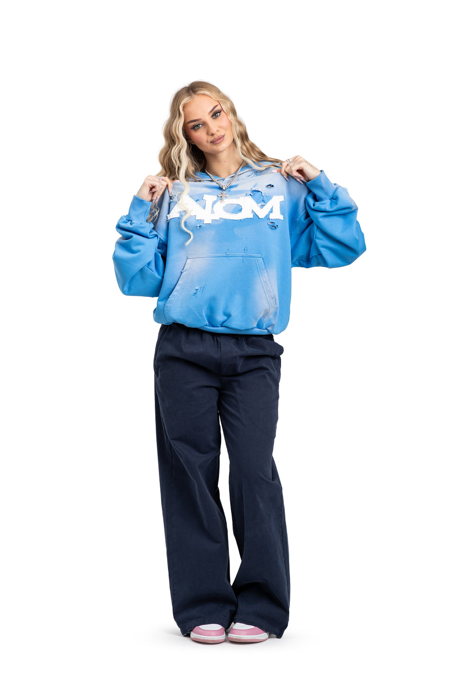 Hoodie Trashed & Crushed Hellblau