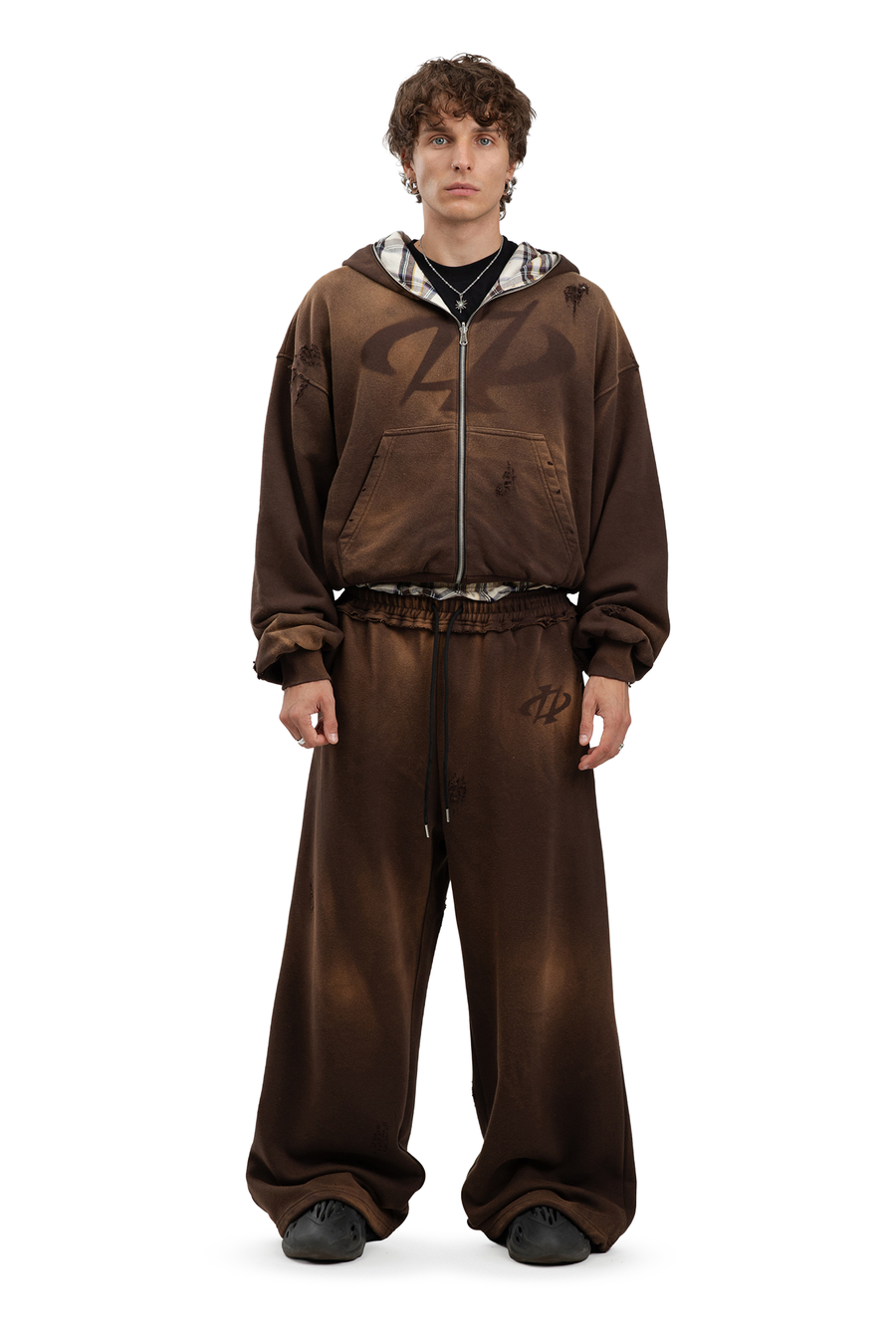 Komplettset Umkehrbares Sweatshirt und Hose Trashed & Crushed Brown