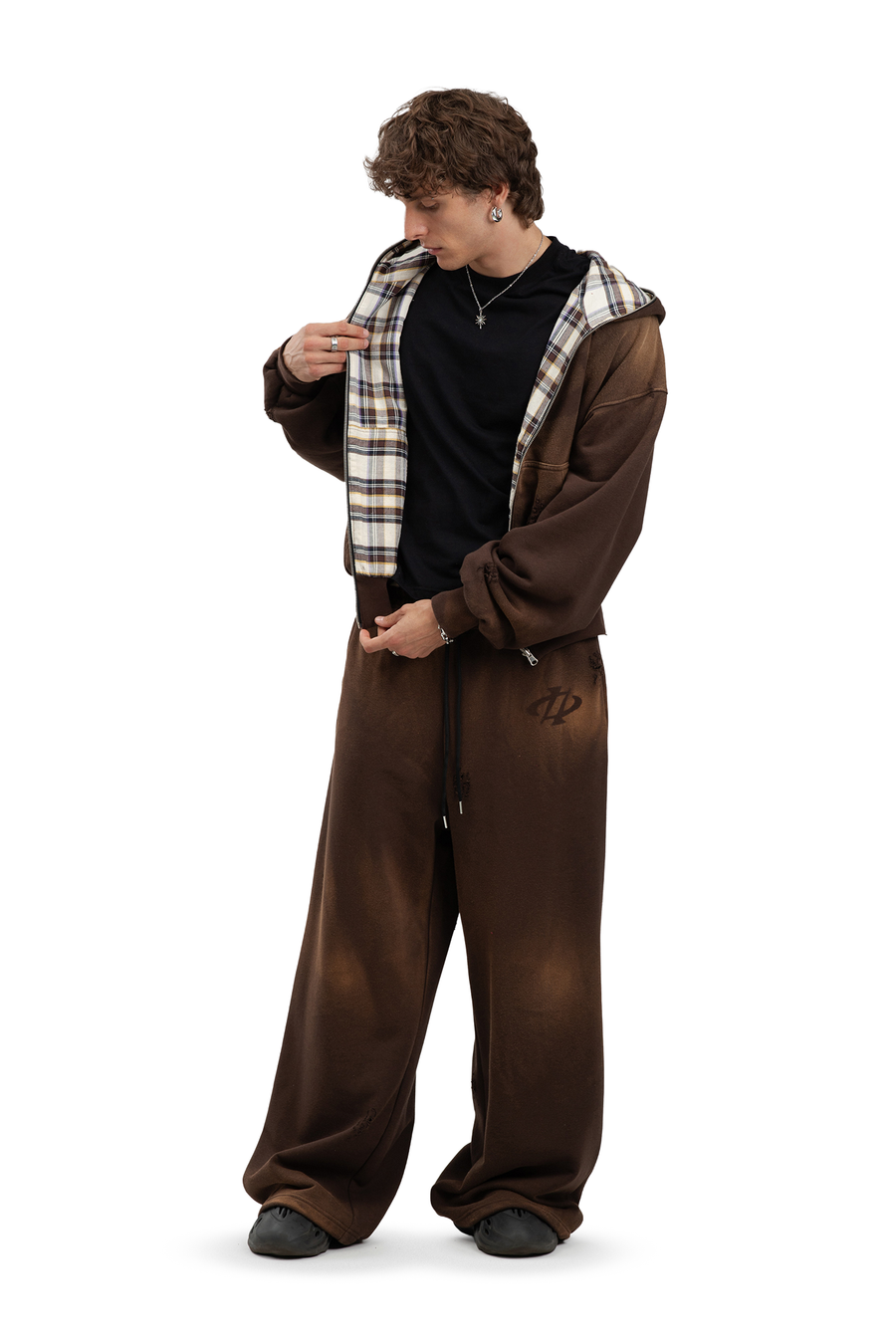 Komplettset Umkehrbares Sweatshirt und Hose Trashed & Crushed Brown