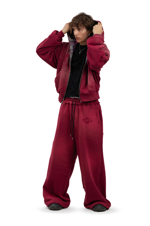Komplettset: Wendbare Bluse und Hose Trashed & Crushed Bordeaux