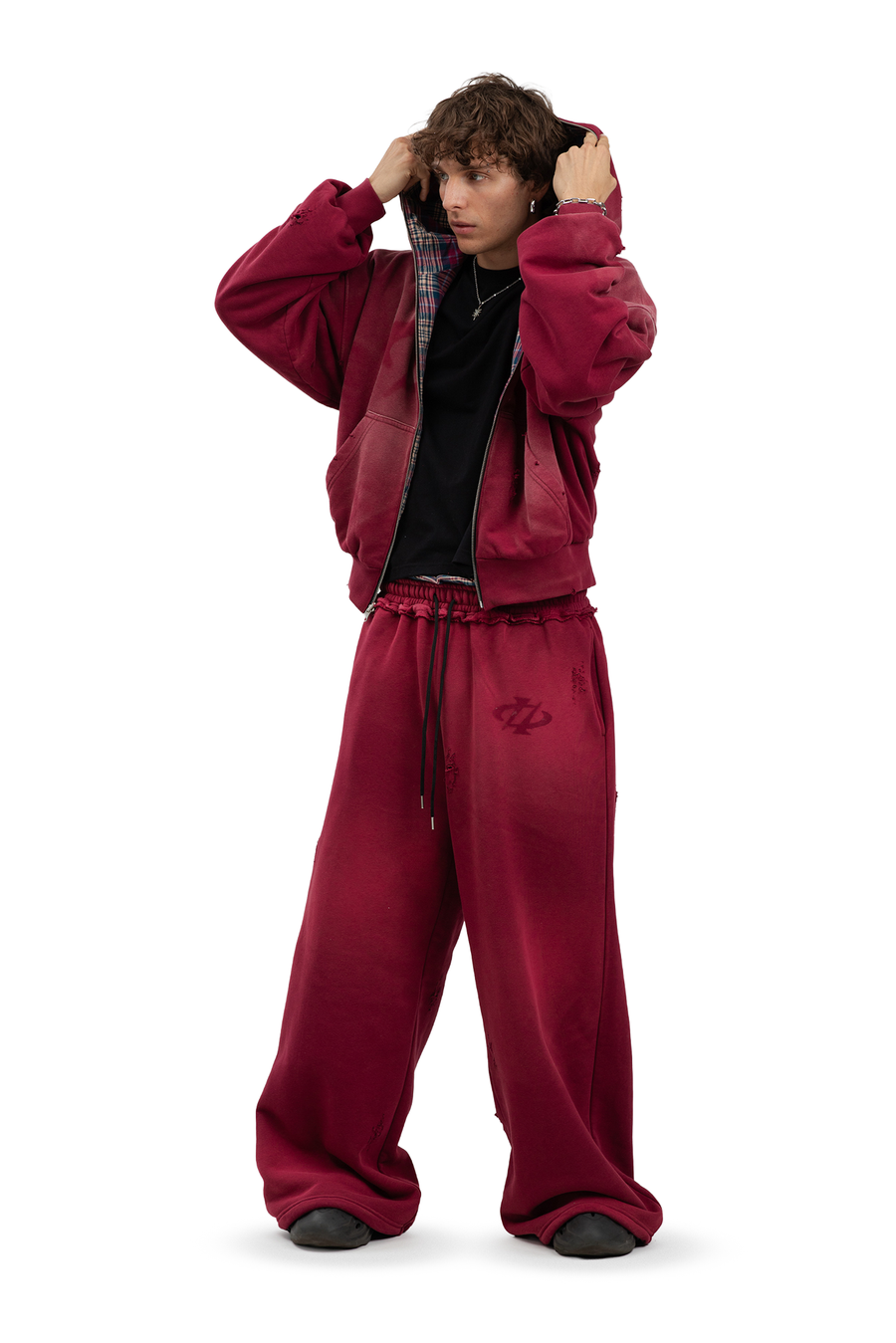 Komplettset: Wendbare Bluse und Hose Trashed & Crushed Bordeaux
