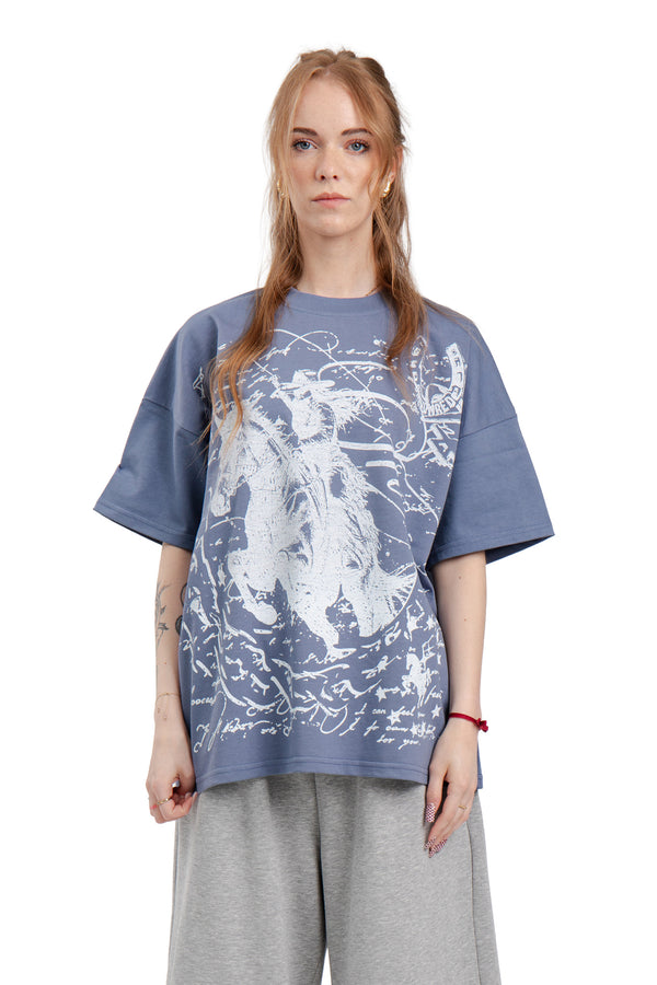 Koszulka Boxy "Horse One" Denim