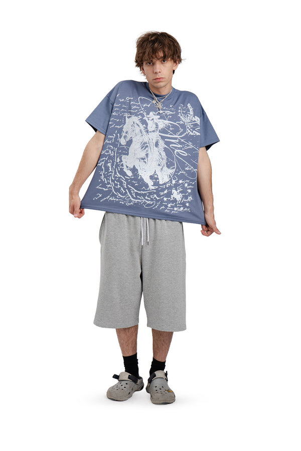 Koszulka Boxy "Horse One" Denim