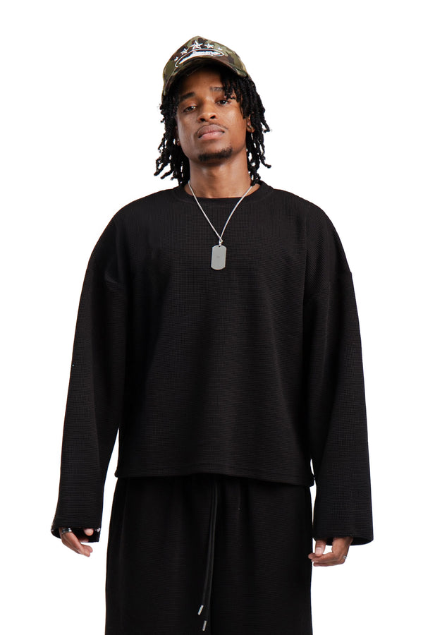Longsleeve Waffle Black Basic