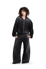 Puffy Zip Waffel Hoodie Schwarz