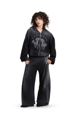 Puffy Zip Waffel Hoodie Schwarz