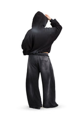 Puffy Zip Waffel Hoodie Schwarz