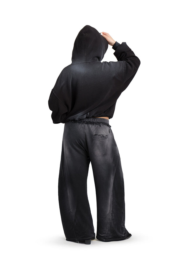Puffy Zip Waffel Hoodie Schwarz