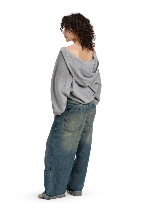 Puffy Zip Waffle Sweatshirt Grau