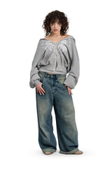 Puffy Zip Waffle Sweatshirt Grau
