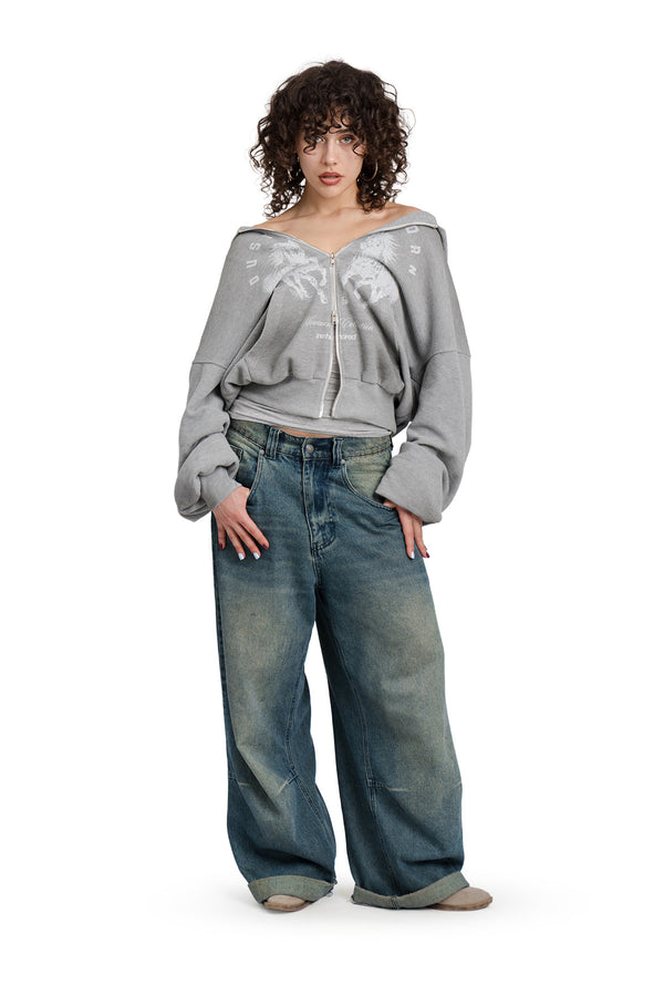 Puffy Zip Waffle Sweatshirt Grau