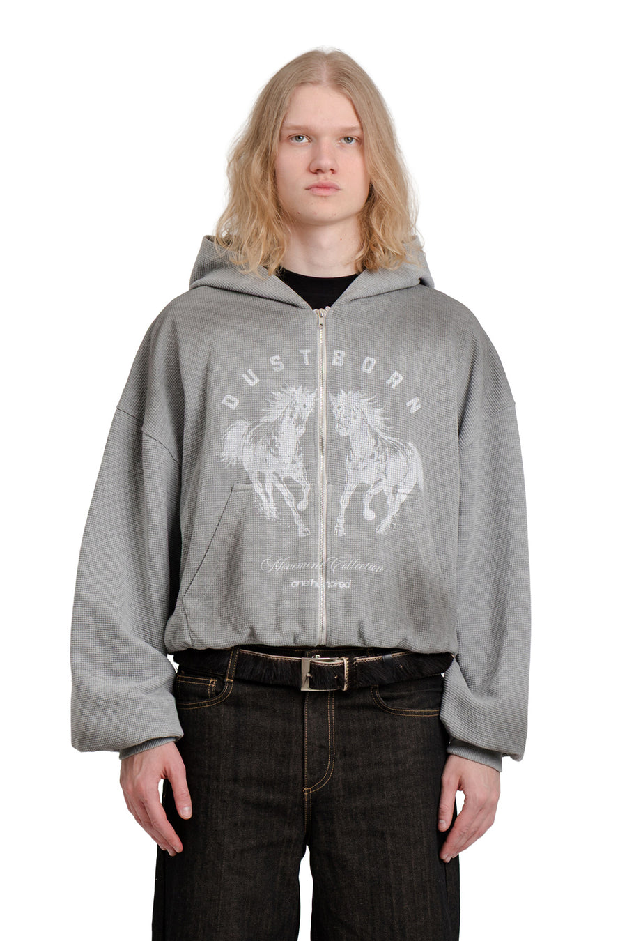Puffy Zip Waffle Sweatshirt Grau