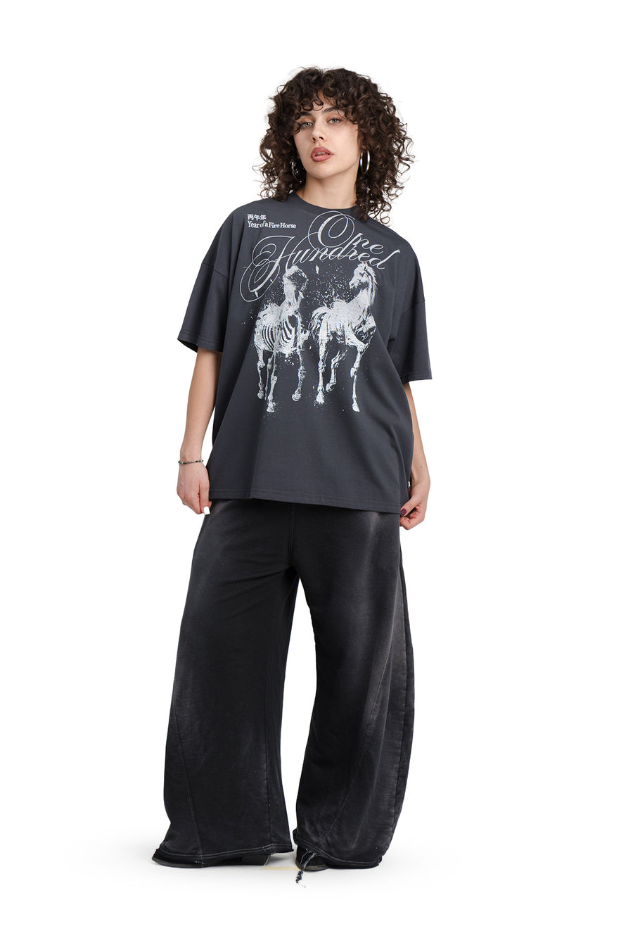 Boxy T-Shirt Twin Horses Graphit