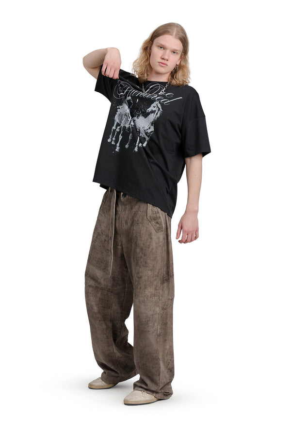 Boxy T-Shirt Twin Horses Graphit