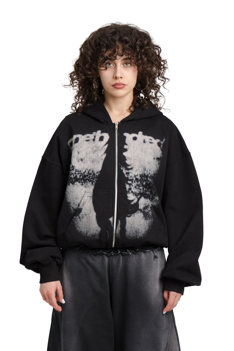 Puffy Zip Hoodie Wanted Black