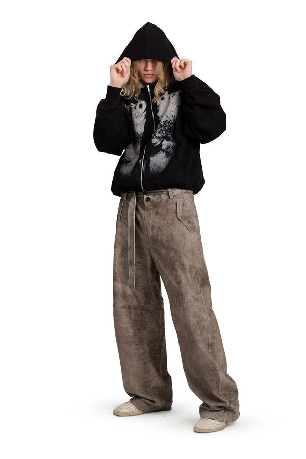 Puffy Zip Hoodie Wanted Black