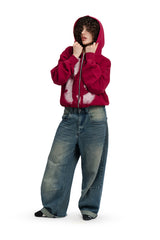 Puffy Zip Wanted Claret Hoodie