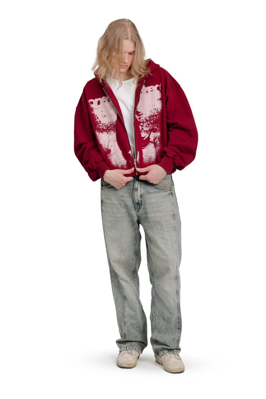 Puffy Zip Wanted Claret Hoodie