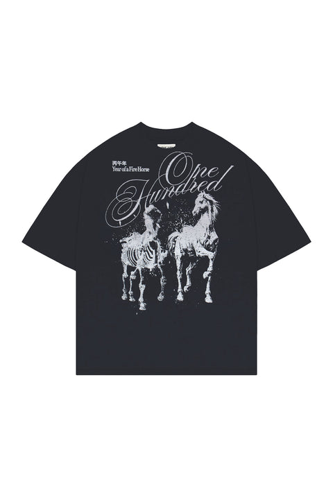 Boxy T-Shirt Twin Horses Graphit