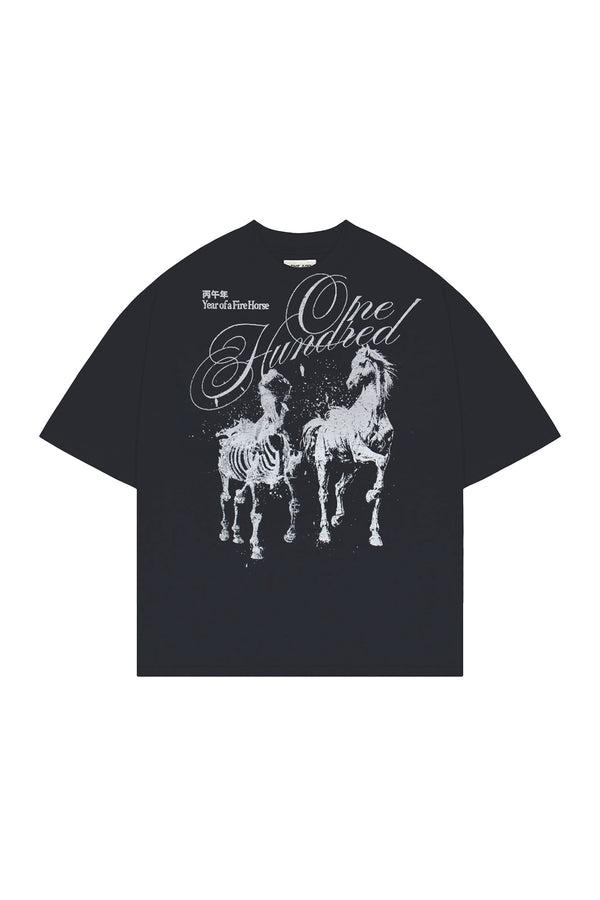 Boxy T-Shirt Twin Horses Graphit