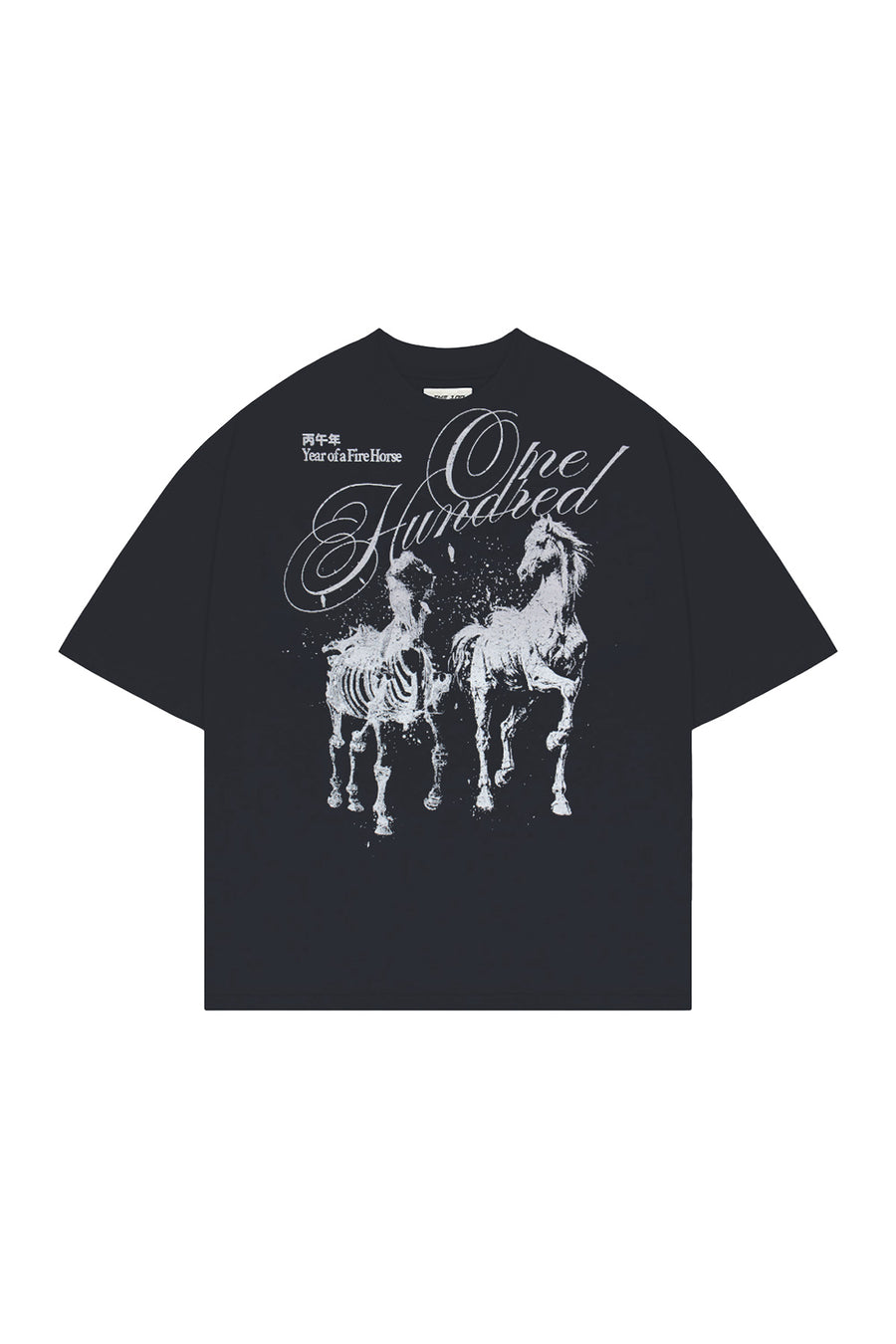 Boxy T-Shirt Twin Horses Graphit