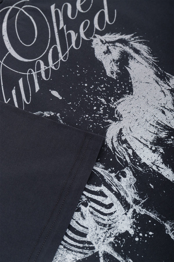 Boxy T-Shirt Twin Horses Graphit