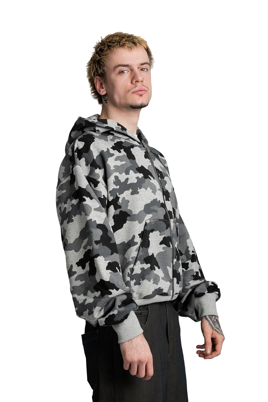 Bluza Zip Light Grey Melange Moro