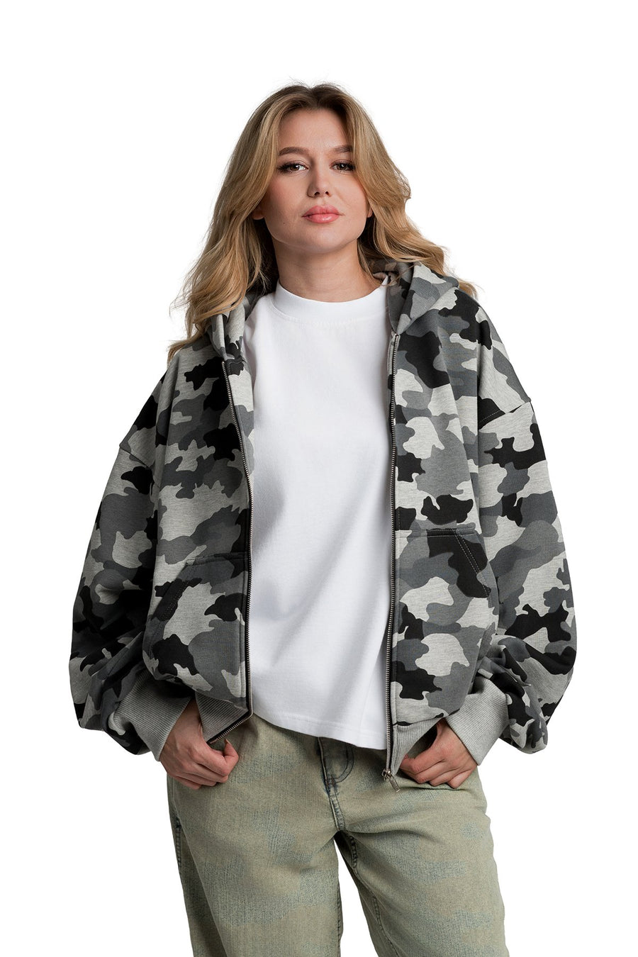 Bluza Zip Light Grey Melange Moro