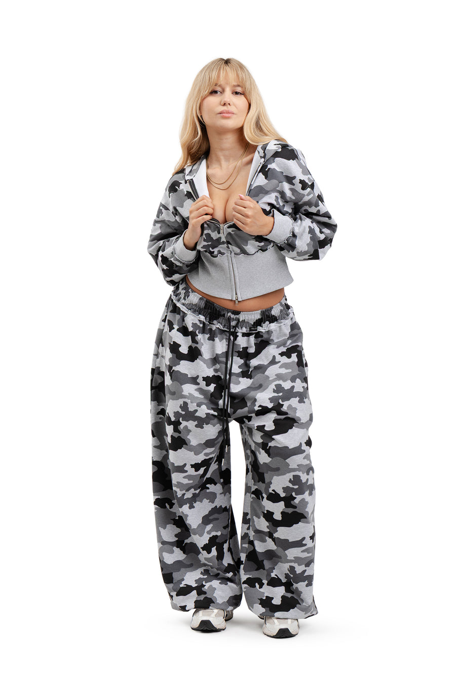 Bluza Hoodie Cropped Zip Moro