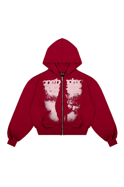 Puffy Zip Wanted Claret Hoodie
