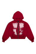 Puffy Zip Wanted Claret Hoodie