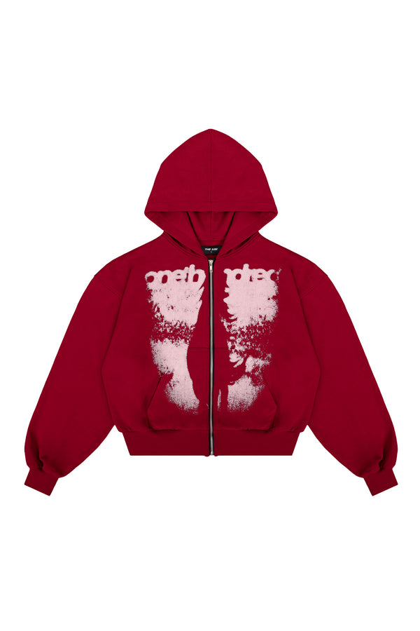 Puffy Zip Wanted Claret Hoodie