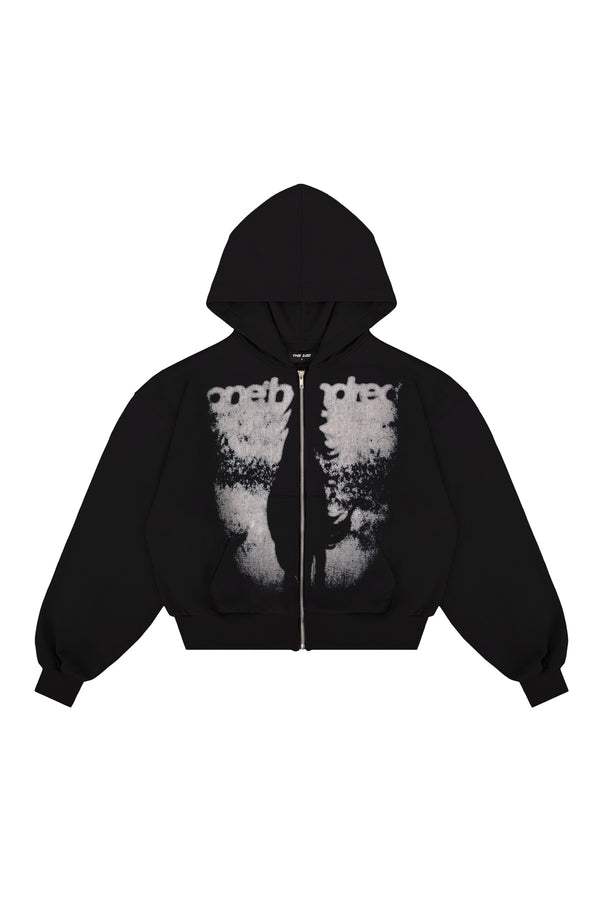Puffy Zip Hoodie Wanted Black
