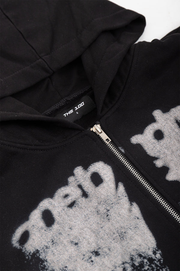 Puffy Zip Hoodie Wanted Black
