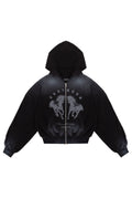 Puffy Zip Waffel Hoodie Schwarz