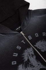 Puffy Zip Waffel Hoodie Schwarz