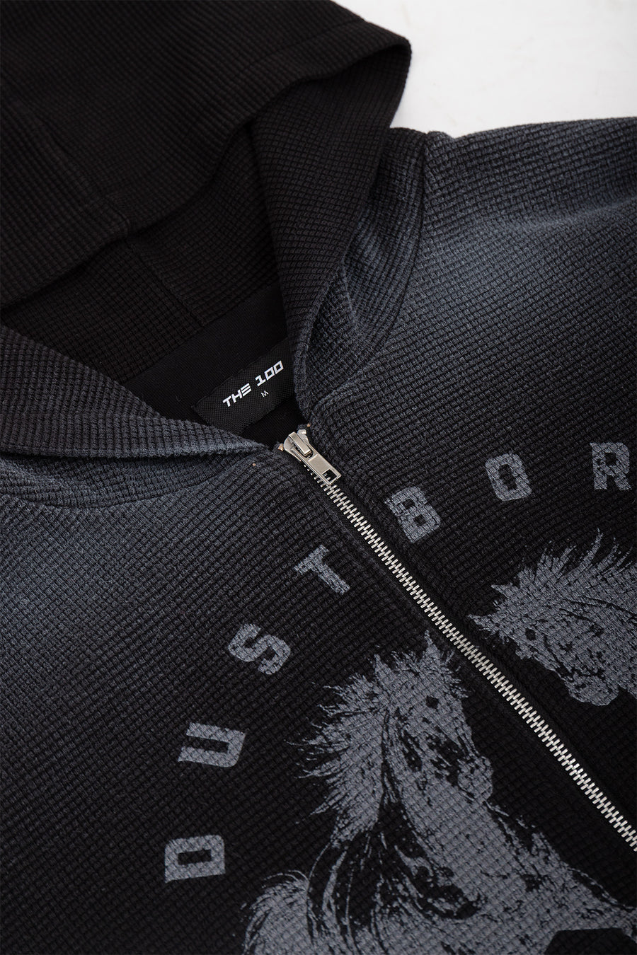 Puffy Zip Waffel Hoodie Schwarz