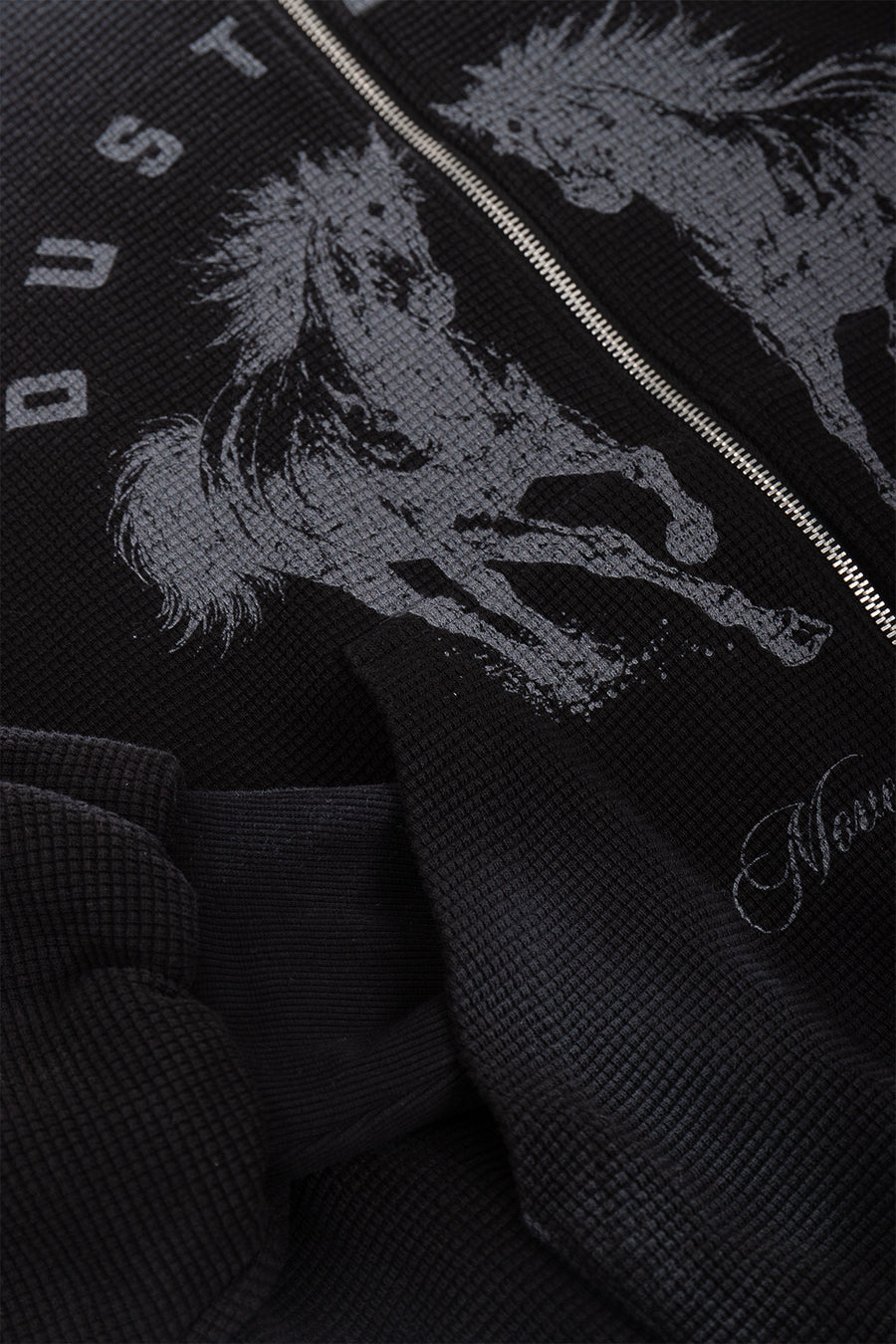 Puffy Zip Waffel Hoodie Schwarz