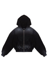 Puffy Zip Waffel Hoodie Schwarz
