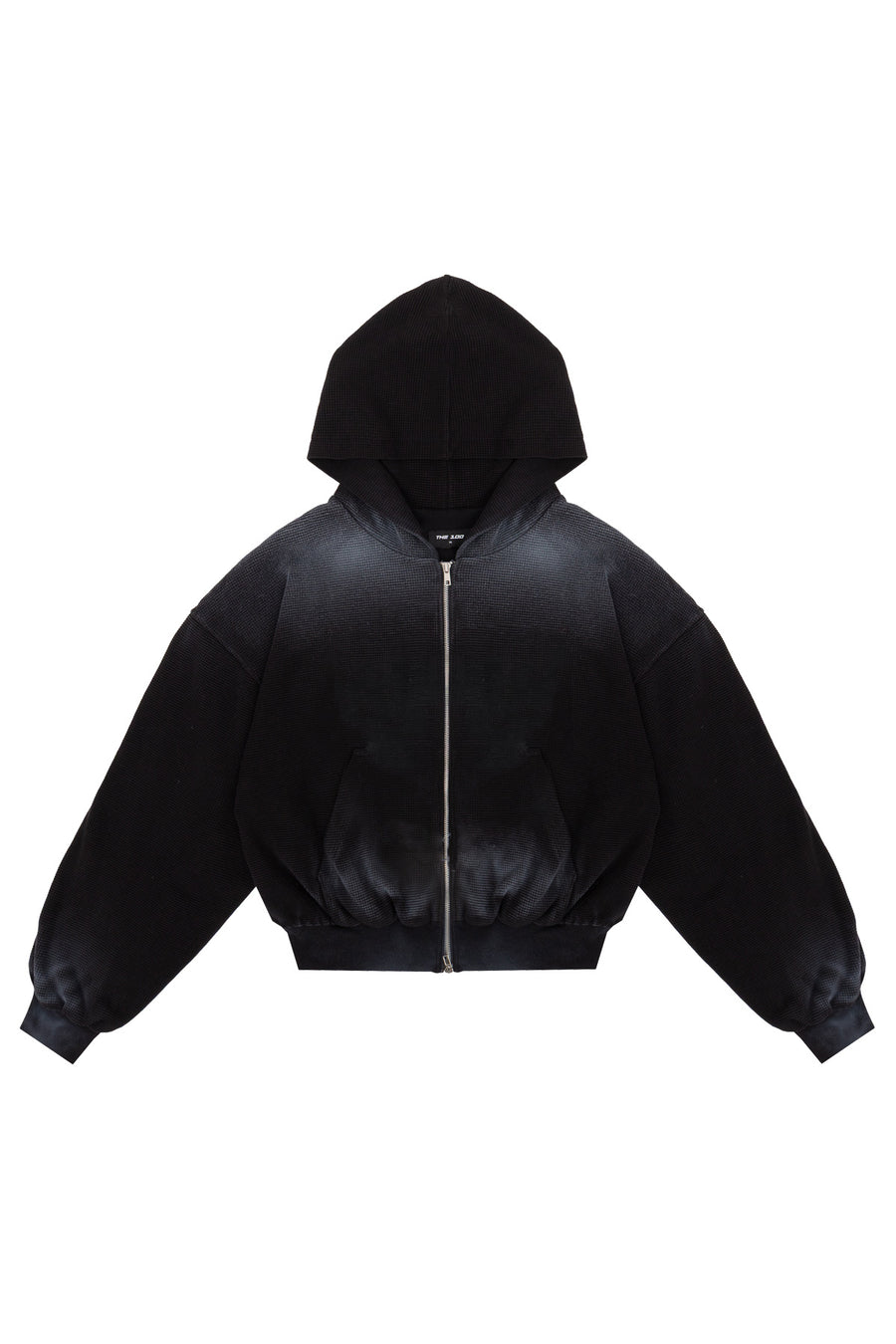 Puffy Zip Waffel Hoodie Schwarz