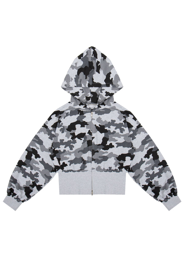 Bluza Hoodie Cropped Zip Moro
